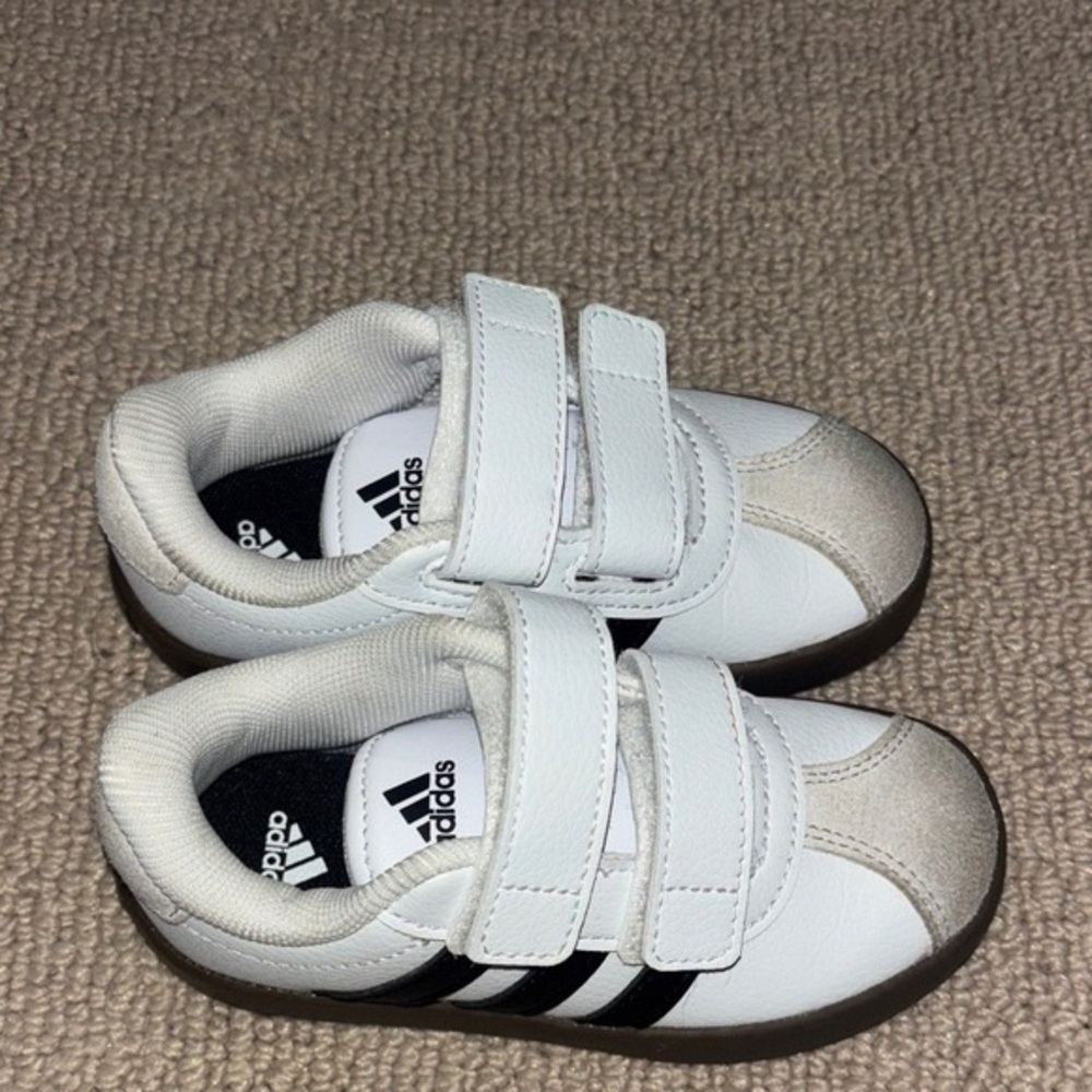 Adidas Kids White and Black Velcro Sneakers